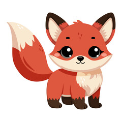 Cute happy little funny fox. Сute autumn forest animal isolated on white background. Flat vector illustration. Fall season stickers and clipart.