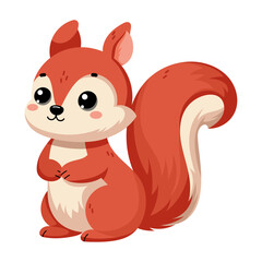 Cute happy little funny squirrel. Сute autumn forest animal isolated on white background. Flat vector illustration. Fall season stickers and clipart.