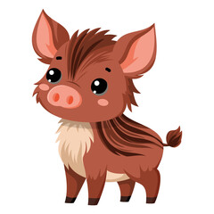 Cute happy wild boar, little boar, funny aper. Сute autumn forest animal isolated on white background. Flat vector illustration. Fall season stickers and clipart.