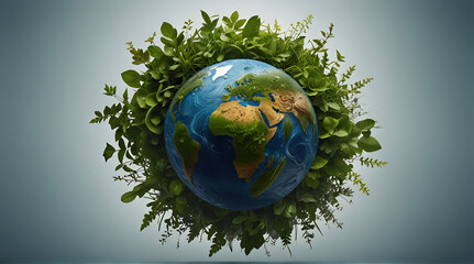 Artistic image of mother earth made up of water plants and wind. World environment day concept, green
