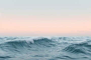 A powerful scene capturing the forceful crashing of waves onto a large body of water, A minimalist depiction of ocean waves under a pastel sky, AI Generated - Powered by Adobe