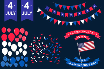 Usa independence day  greeting card, banner. 4 st of July national holiday design. Simple vector illustration.