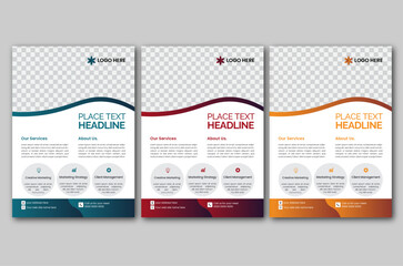A bundle of 3 templates of different colors a4 flyer template, modern business flyer template, abstract business flyer, simple flyer and creative design. Corporate business flyer, vector templates