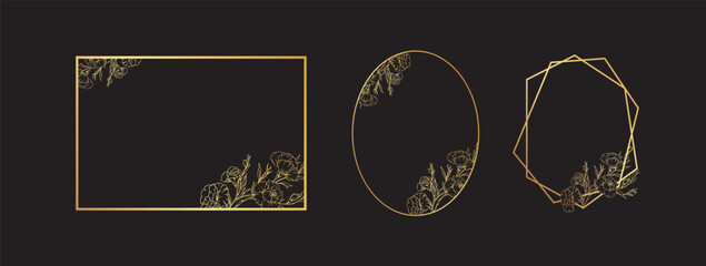 Obraz na płótnie Canvas Luxury floral geometric frames, golden botanical border design, elegant line art design of flowers and leaves frames for invitation. Vector illustration