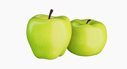 Green apples isolated on white background, healthy food concept, 3D rendering