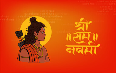 "Shree Ram Navmi" Marathi, Hindi Calligraphy means "Birth of Lord Rama" with Shree Ram vector, illustration, social media banner design layout template 