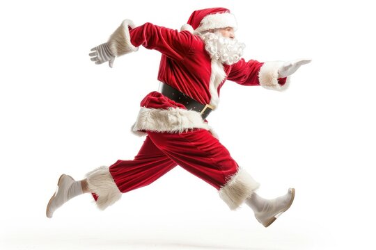 Running Santa Claus isolated on white background
