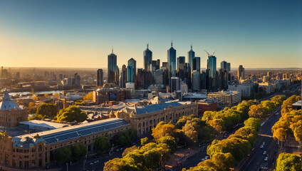 Naklejka premium Magnificent panorama of Melbourne Australia summer