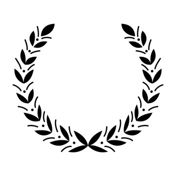 Vintage laurel wreath. Black silhouette circular sign depicting award achievement heraldry, nobility, emblem. Laurel wreath award, winning, prize or victory