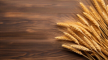 Wheat Sheaves on Wooden Background