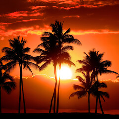 Tropical Palm Trees Silhouette Sunset or Sunrise
