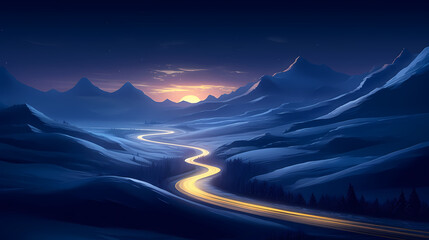 Night road with mountains