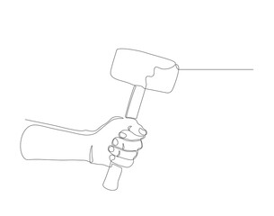 Continuous one line drawing of hammer. One line of hammer. Carpentry concept continuous line art. Editable outline.