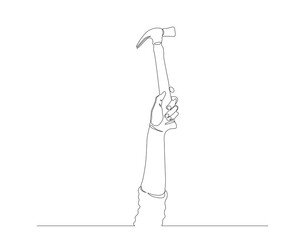 Continuous one line drawing of hammer. One line of hammer. Carpentry concept continuous line art. Editable outline.