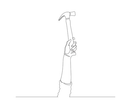 recommend clip art: Continuous one line drawing of hammer. One line of hammer. Carpentry concept continuous line art. Editable outline.