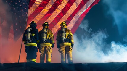 Firefighters Raising the American Flag