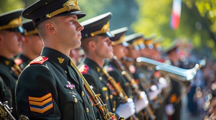 Military Bands in Independence Parade - obrazy, fototapety, plakaty