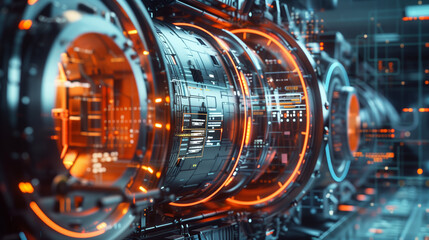 Fototapeta premium Futuristic ai room with digital data