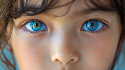 Naklejka premium Close-up of a child's vibrant blue eyes.