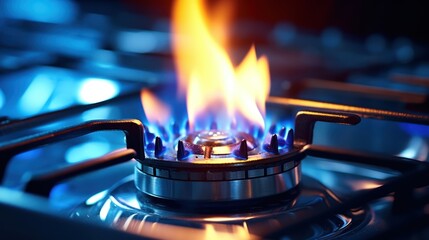 Close-up view of gas burner in kitchen.