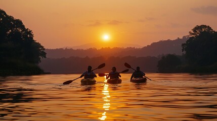 Sunset Kayaking Trip Among Friends