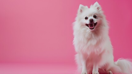 a funny Japanese Spitz dog on colored background