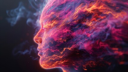   A tight shot of a face engulfed in smoke billowing from one side - obrazy, fototapety, plakaty