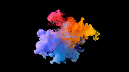 Splash and mixing of vibrant colour smoke on black background.