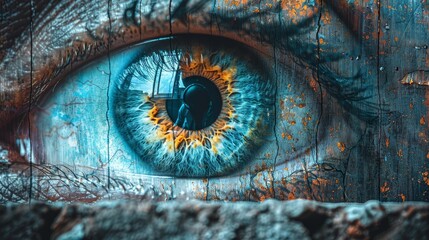   A tight shot of an eye with a superimposed cross within its iris - obrazy, fototapety, plakaty
