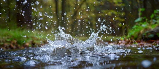 Fototapeta na wymiar A splash of water in a forest stream