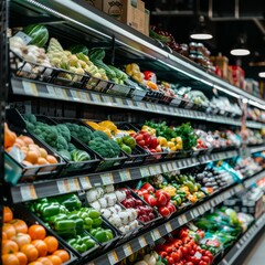 Fresh produce on supermarket shelves suitable for grocery and retail industry