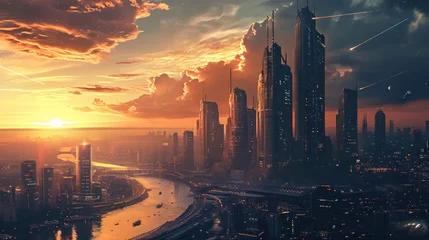 Foto op Plexiglas Skyline of futuristic city with modern skyscraper buildings. © rabbit75_fot