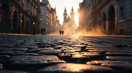 Foto op Plexiglas Low angle view of street with historical buildings in Prague city in Czech Republic in Europe. © rabbit75_fot