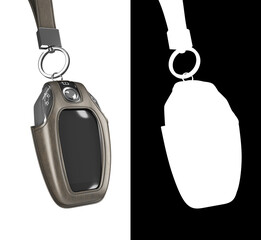 Car remote control key in lather case realistic view 3d render with alpgha - 776164952