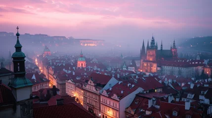 Poster Aerial view of beautiful historical buildings of Prague city in Czech Republic in Europe. © rabbit75_fot