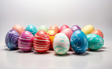 Fototapeta na wymiar Easter Eggs background showing cute colorful lined cover on eggshell