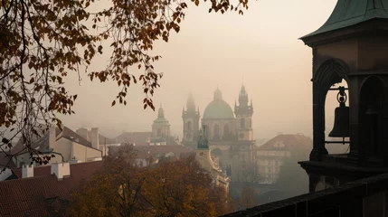 Foto op Canvas Autumn foliage with beautiful historical buildings of Prague city in Czech Republic in Europe. © rabbit75_fot