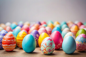 Fototapeta na wymiar Easter Eggs background showing cute colorful lined cover on eggshell