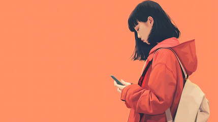 girl using cell phone to check her social networks, copy space