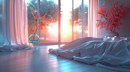 Bedroom sanctuary with tranquil art, soft textures, and minimal distractions, solid color background, 4k, ultra hd