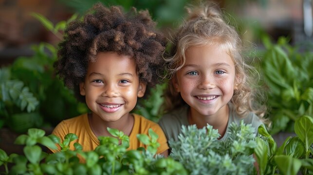 Cheerful Children Participating In A School Gardening Project, Combining Physical Activity With Learning About Nature, Solid Color Background, 4k, Ultra Hd