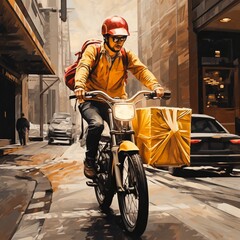 illustration of express delivery man going to delivery with his bike, Generative ai
