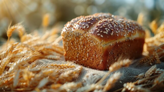 Freshly baked whole grain bread, symbolizing warmth and homemade nutrition, solid color background, 4k, ultra hd
