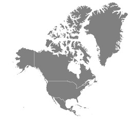 Outline of the map of North America Continent with regions
