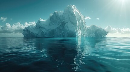 Iceberg floating in the ocean, a powerful symbol of fresh water and natural reservoirs of hydration, solid color background, 4k, ultra hd