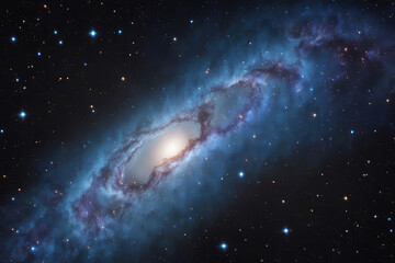 Fototapeta premium Fly Through Stars And Blue Nebulae In Space. Galaxy exploration through outer space towards the shining milky way galaxy. High quality 4k recording 