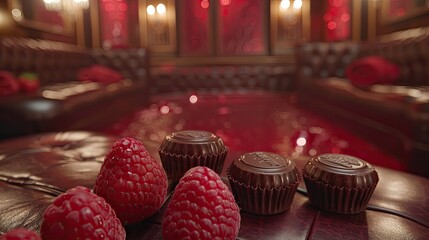 Luxe spa retreat with velvet loungers, classical music, and a selection of fine chocolates and fruits, solid color background, 4k, ultra hd