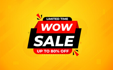Wow sale banner template with special offer tag. Website header advertising, shop store offer tag. Market promotion banner and wow discount announcement background vector illustration. - obrazy, fototapety, plakaty