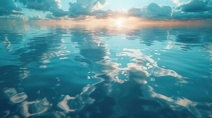 Fototapeta na wymiar Reflection of a serene sky in a body of water, linking the themes of peace, purity, and hydration, solid color background, 4k, ultra hd
