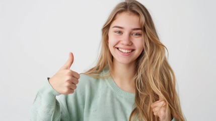 Cheerful Woman Giving Thumbs Up